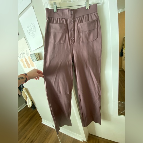 High Waisted Button Multiple Pockets Straight Leg Casual Pants in Twilight Mauve - Picture 4 of 14